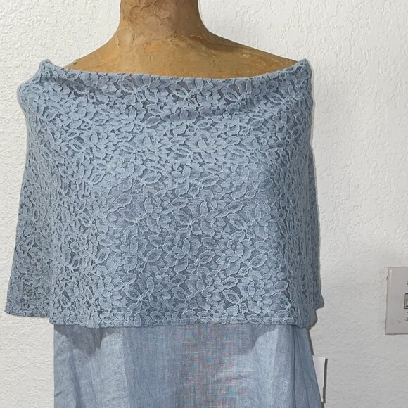 NWT Medium Blue Lace Asymmetrical Dress TRANSPARENTE sz 1 S / M Made i… - Picture 2 of 7